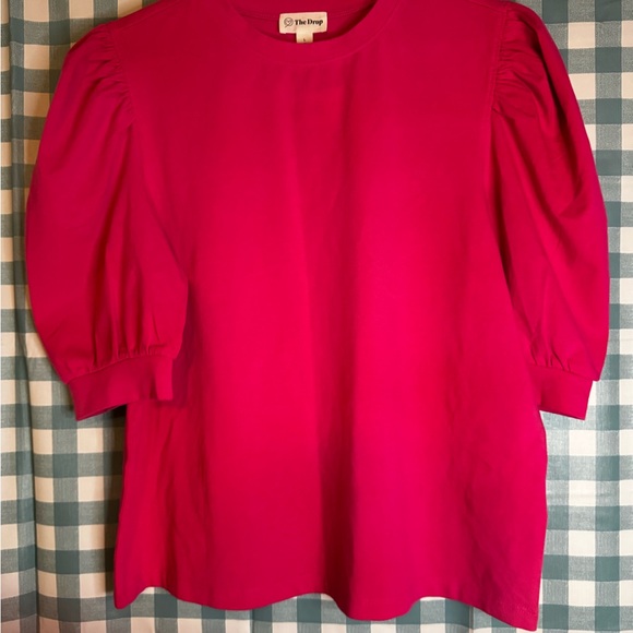 The Drop Tops - The Drop Women's Vibrant Pink Blouse with Puff Sleeves